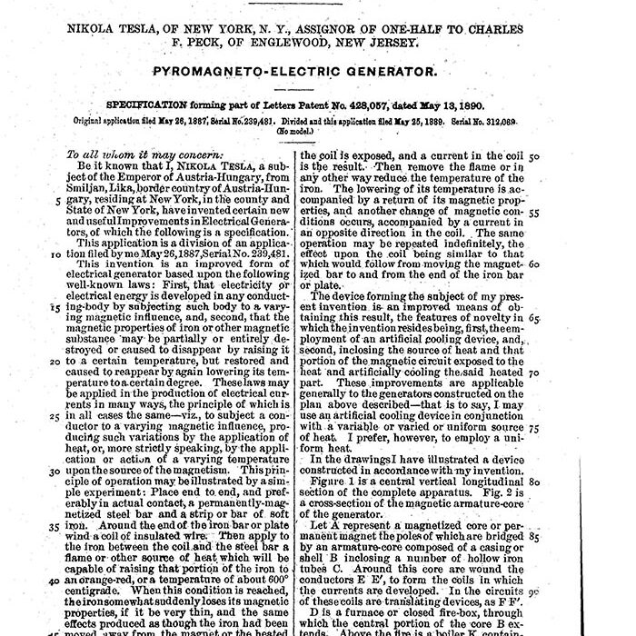 Никола Тесла получил более 300 патентов