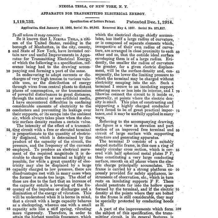 Никола Тесла получил более 300 патентов