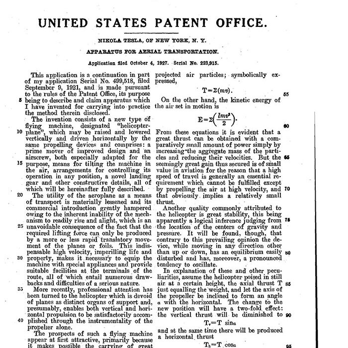Никола Тесла получил более 300 патентов