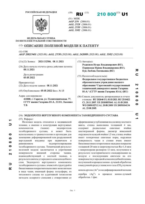 описание полезной модели к патенту RU 210800