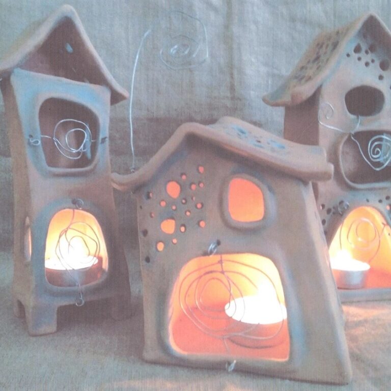 Набор из двухэтажных и одноэтажного керамических светильников «Домик»