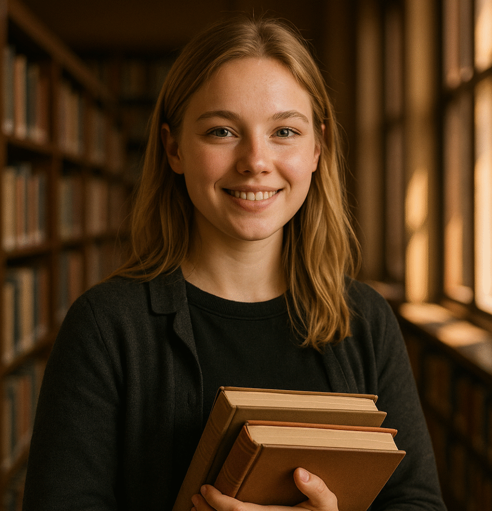 20250911_1209_Smiling Young Librarian_simple_compose_01k4w0g65qffh80skjmq9mj8mm